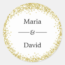 Gouden confetti, trouwstickers. ronde sticker