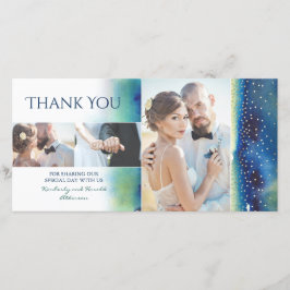 Gouden Confetti Turquoise Waterverf Trouw Dankjewe Bedankkaart