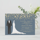 Gouden confetti, Tuxedo & Gown Trouwdouche Kaart (Staand voorkant)