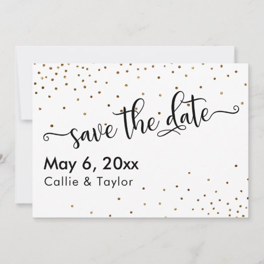 Gouden Confetti Typografie Save the Date (Voorkant)