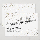 Gouden Confetti Typografie Save the Date (Voorkant / Achterkant)