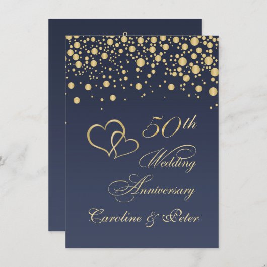 Gouden confetti uitnodiging 50ste huwelijksverjaar (Voorkant / Achterkant)