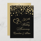 Gouden confetti uitnodiging 50ste huwelijksverjaar (Voorkant / Achterkant)