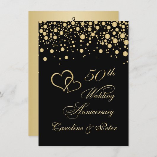 Gouden confetti uitnodiging 50ste huwelijksverjaar (Voorkant / Achterkant)