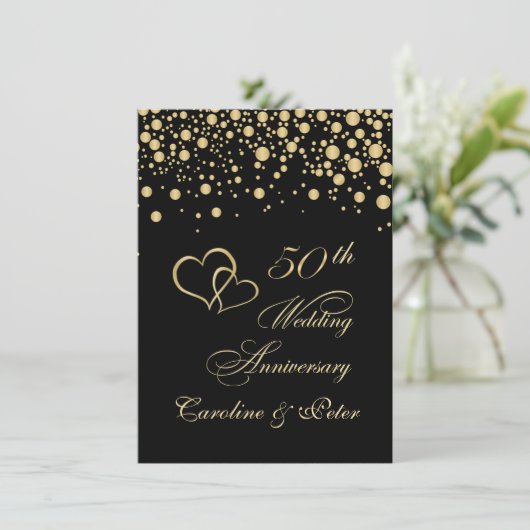 Gouden confetti uitnodiging 50ste huwelijksverjaar (Staand voorkant)