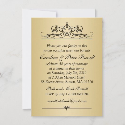 Gouden confetti uitnodiging 50ste huwelijksverjaar (Achterkant)