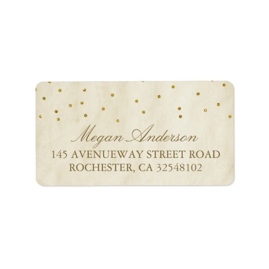 Gouden Confetti Vintage bruiloft Etiket (Voorkant)
