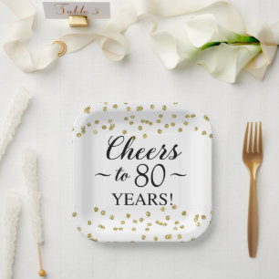 Gouden Confetti voor 80 jaar Papieren Bordje