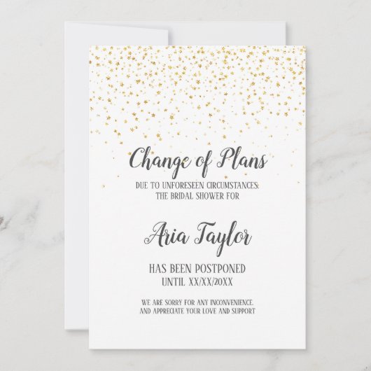 Gouden Confetti Wijziging van Plannen Bruidsmeisje Kaart (Voorkant)