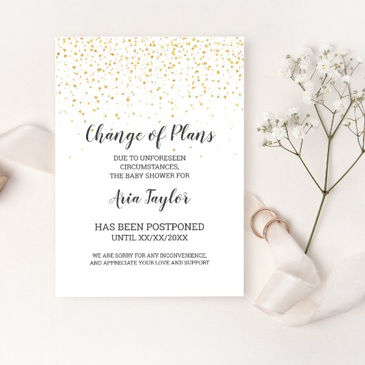 Gouden Confetti Wijziging van Plannen Shower Aanko Kaart