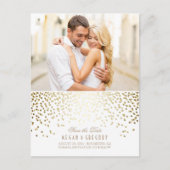 Gouden Confetti Wit Elegant Foto Sla de Datum op Aankondigingskaart (Voorkant)