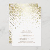 Gouden Confetti Wit Elegant Save the Date (Voorkant / Achterkant)