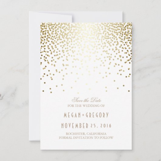 Gouden Confetti Wit Elegant Save the Date (Voorkant)