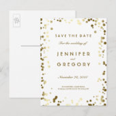 Gouden Confetti Wit Elegant Save the Date Aankondigingskaart (Voorkant / Achterkant)