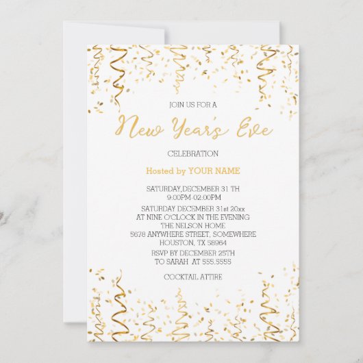 Gouden confetti Wit Elegante Nieuwjaarsuitnodiging Save The Date (Voorkant)