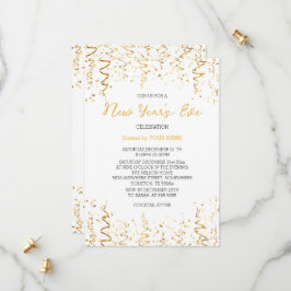 Gouden confetti Wit Elegante Nieuwjaarsuitnodiging Save The Date