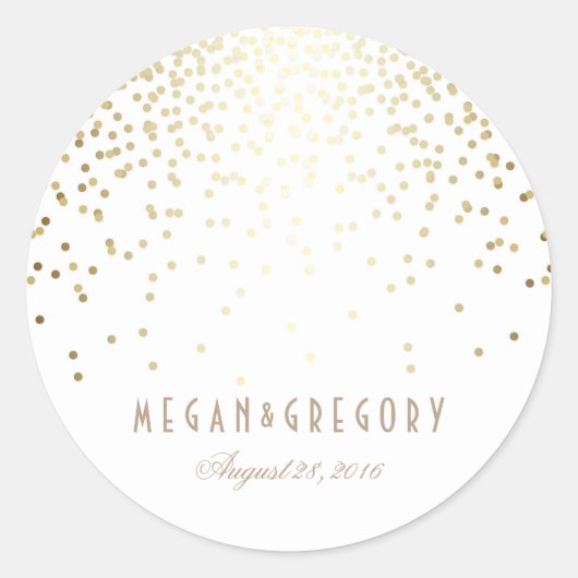 Gouden Confetti witte bruiloft Ronde Sticker (Voorkant)