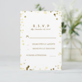 Gouden Confetti Witte Elegante Trouwen RSVP Kaarte (Staand voorkant)