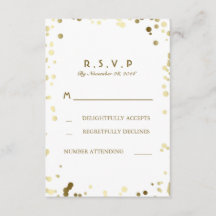 Gouden Confetti Witte Elegante Trouwen RSVP Kaarte
