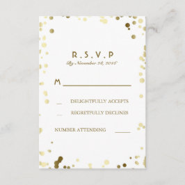 Gouden Confetti Witte Elegante Trouwen RSVP Kaarte Kaartje