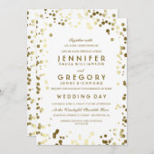 Gouden Confetti Witte Moderne en Elegante Huwelijk Kaart (Voorkant / Achterkant)