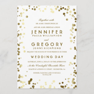 Gouden Confetti Witte Moderne en Elegante Huwelijk Kaart
