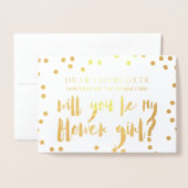 Gouden Confetti wordt mijn Bloemenmeisje-foto Folie Kaarten (Voorkant met envelop)