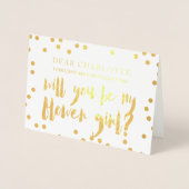 Gouden Confetti wordt mijn Bloemenmeisje-foto Folie Kaarten (Voorkant)