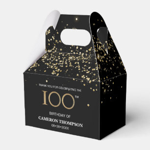 Gouden Confetti Zwart 100e verjaardag Favor Box Bedankdoosjes