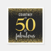 Gouden confetti zwart aangepaste naam 50 en fantas servet (Voorkant)