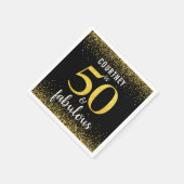 Gouden confetti zwart aangepaste naam 50 en fantas servet (Hoek)