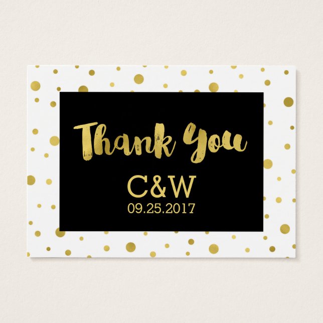Gouden Confetti Zwart Bruiloft Favor Labels Visitekaartjes (Achterkant)