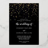 Gouden Confetti|Zwart De bruiloft van echt goud Folie Uitnodiging (Voorkant)
