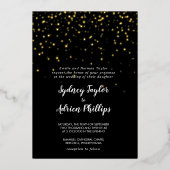 Gouden Confetti|Zwart Formeel Bruiloft Echt Goud Folie Uitnodiging (Voorkant)