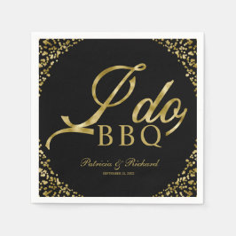 Gouden confetti zwart I Do BBQ trouwerij feest Servet