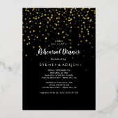 Gouden Confetti|Zwart Repetitie Diner Goud Folie Uitnodiging (Voorkant)