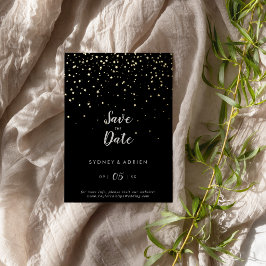Gouden Confetti|Zwart Save The Date Echt Goud Folie Uitnodiging