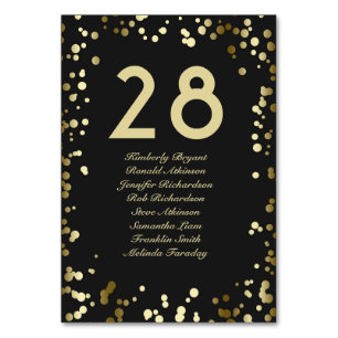Gouden Confetti Zwart Tafelnummer met Namen