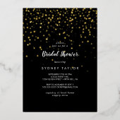 Gouden Confetti|Zwart Vrijgezellenfeest Goud Folie Uitnodiging (Voorkant)