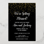 Gouden Confetti|Zwart We gaan trouwen Bruiloft Folie Uitnodiging (Voorkant)