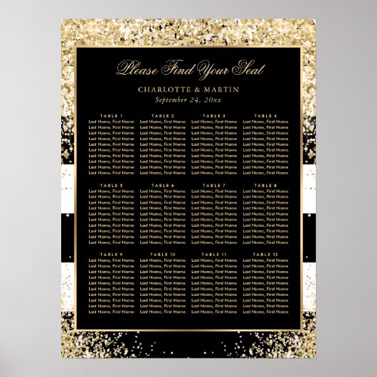Gouden Confetti Zwart Wit Trouwstoel Grafiek 12 Poster (Voorkant)