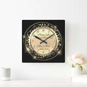 Gouden confetti, Zwarte 50ste huwelijksverjaardag Vierkante Klok (Huis)