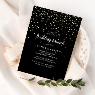 Gouden Confetti Zwarte bruiloft brunch Folie Uitnodiging