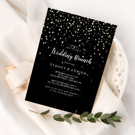 Gouden confetti|Zwarte huwelijksbrunch Folie Uitnodiging