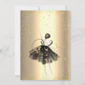 Gouden Confetti, Zwarte Jurk Ballerina Quinceañera Kaart (Achterkant)