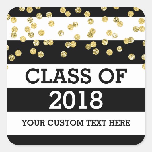 Gouden Confetti zwarte strepen 2018 Afstuderen Vierkante Sticker (Voorkant)