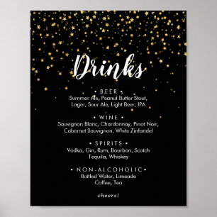 Gouden confetti Zwarte trouwdranken menukaart Poster