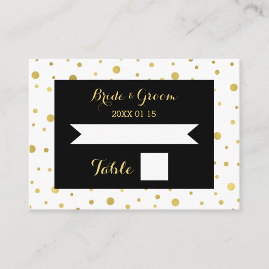 Gouden Confetti Zwarte Trouwtafel Place Card Plaatskaartje (Voorkant)