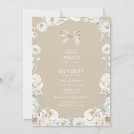 Gouden Coquette Bow Bloemen Huwelijksuitnodiging Kaart