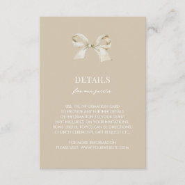 Gouden Coquette Bow Wedding Details Informatiekaartje
